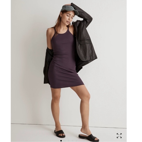 NWT Madewell Purple M Minimalist Supima Cotton Ribbed Casual Stretch Mini Dress - Picture 1 of 10